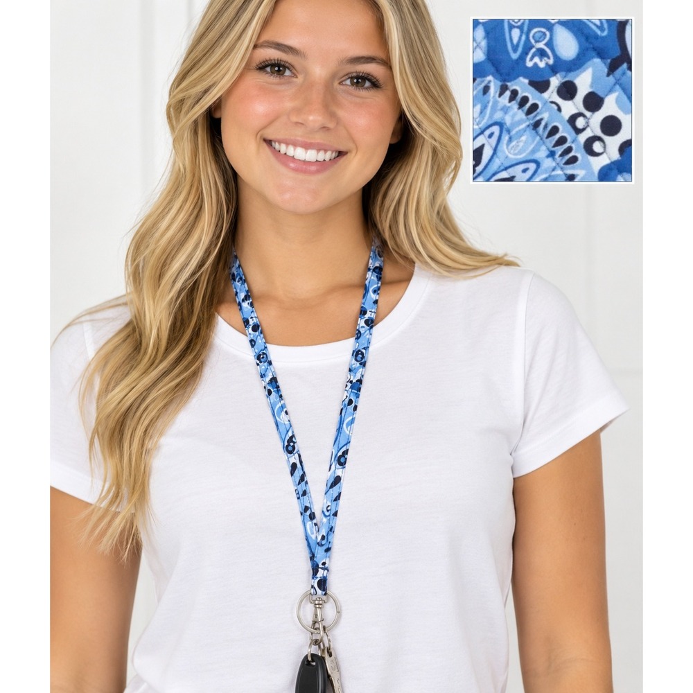 Vera Bradley Lanyard Blue Star Medallion Cotton ID Key Holder 24166-R91 New